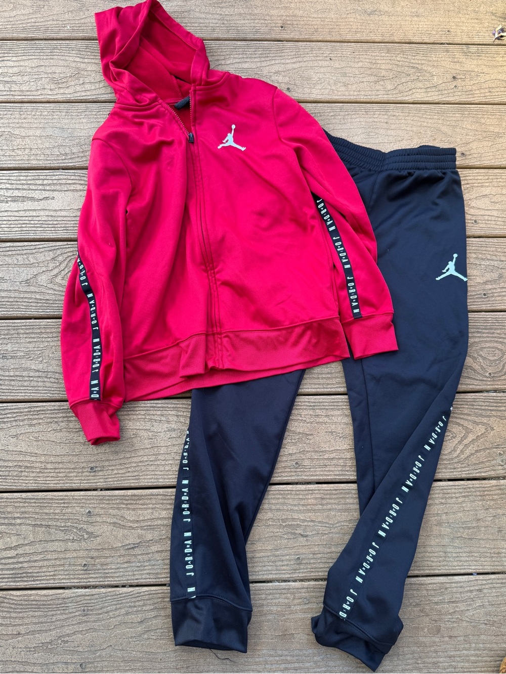 Jordan Red Hooded Zip Jacket with Black Joggers